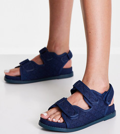 Джинсовые стеганые сандалии темно-синего цвета на плоской подошве Public Desire Wide Fit Maeve-Голубой