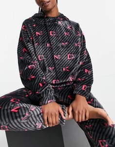 Комплект из худи и джоггеров из мягкого искусственного меха черного цвета с принтом логотипа розового цвета DKNY-Черный