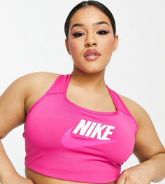 Розовый спортивный бюстгальтер со средним уровнем поддержки и графическим принтом Nike Training Plus Swoosh Futura-Розовый цвет