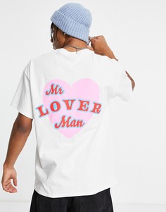 Oversized-футболка белого цвета с принтом в виде сердца с надписью "Lover" на груди и спине Topman-Белый