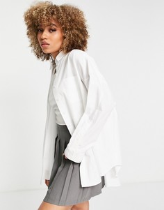 Поплиновая рубашка бойфренда белого цвета с длинными рукавами Topshop-Белый