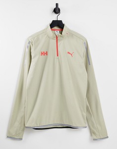 Лонгслив песочного цвета для бега с молнией длиной 1/2 Puma x Helly Hansen Running-Зеленый цвет