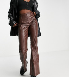 Брюки шоколадного цвета из искусственной кожи с крокодиловым принтом ASYOU-Коричневый цвет