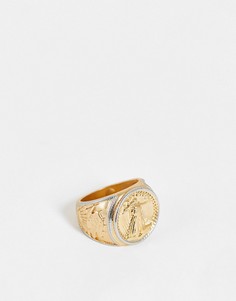 Массивное кольцо серебристого и золотистого цвета с фактурным рисунком SVNX-Серебристый
