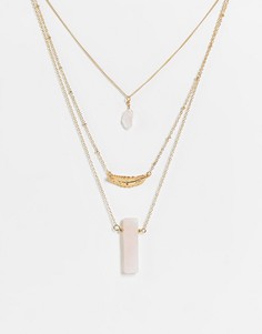 Золотистое ожерелье с украшениями из розовых кристаллов SVNX-Золотистый