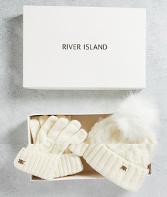 Подарочный набор из шапки-бини и перчаток кремового цвета River Island-Белый