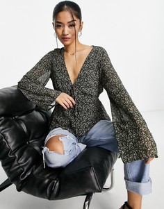 Блузка с принтом пейсли, глубоким вырезом и завязкой спереди In The Style x Dani Dyer-Разноцветный