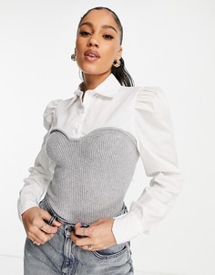 Серый джемпер «2 в 1» в корсетном стиле с нижним слоем в виде рубашки QED London-Разноцветный