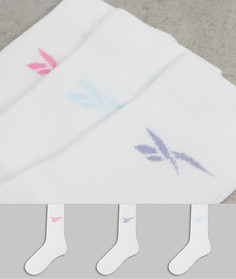 Набор из 3 пар белых носков с логотипом пастельных оттенков Reebok-Белый