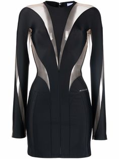 Mugler платье мини с длинными рукавами и прозрачными вставками