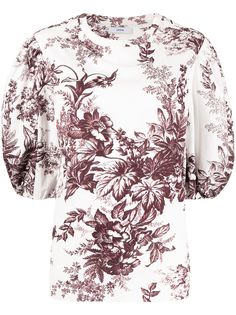 Erdem блузка с цветочным принтом и объемными рукавами