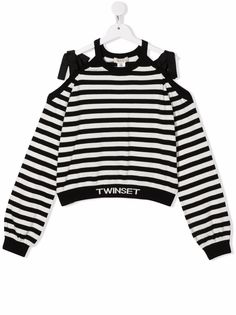 TWINSET Kids полосатый джемпер с открытыми плечами