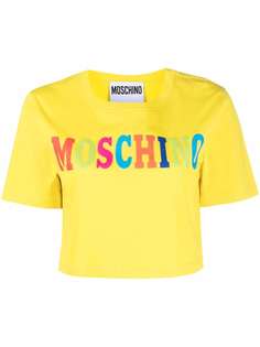 Moschino укороченная футболка с нашивкой-логотипом