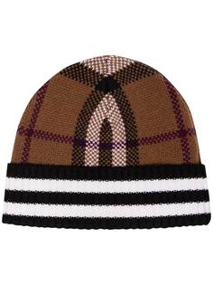 Burberry check-pattern cashmere beanie hat