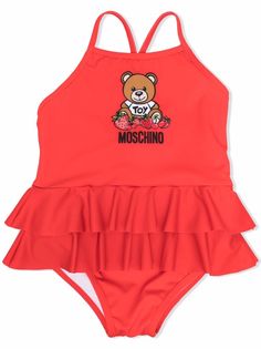 Moschino Kids купальник с оборками и логотипом