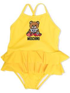 Moschino Kids купальник с оборками и логотипом