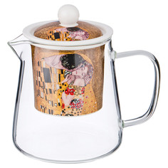 Чайники заварочные чайник LEFARD Поцелуй (Г. Климт) 400мл с ситом стекло, фарфор золотой