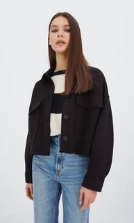 Stradivarius Укороченная Куртка-Рубашка Из Плотной Синтетической Ткани Черный M