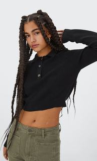 Stradivarius Трикотажный Свитер С Воротником Поло Черный S