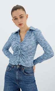 Stradivarius Рубашка Со Сборкой Синий S