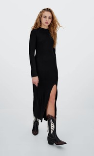 Stradivarius Трикотажное Платье Миди Черный M