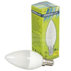 Лампа светодиодная E14, 7 Вт, 60 Вт, свеча, 3000 К, свет теплый белый, Ergolux