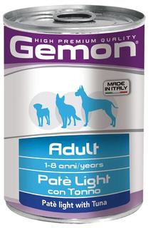 Влажный корм Gemon Dog Light для собак, облегченный паштет с тунцом, 400гр