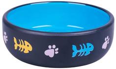 Миска КерамикАрт для кошек, с рыбками и лапками, 350мл, черно-голубая