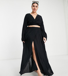 Пляжная юбка-парео с двумя разрезами от комплекта ASOS DESIGN Curve-Черный цвет