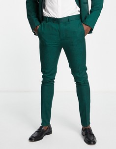 Свадебные жаккардовые брюки зауженного кроя под смокинг с цветочным узором Bolongaro Trevor-Зеленый цвет
