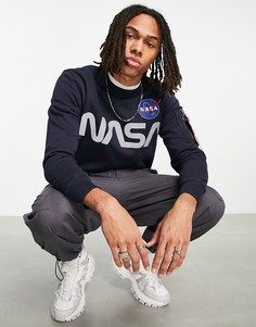 Свитшот синего цвета со светоотражающим принтом "NASA" Alpha Industries-Голубой