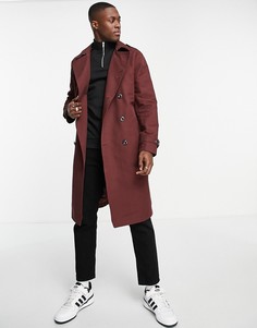 Удлиненный непромокаемый тренч бордового цвета с поясом ASOS DESIGN-Красный