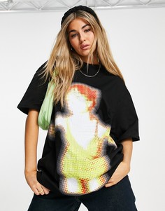Oversized-футболка с рисунком в виде светящейся девушки Niihai-Черный