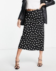 Черно-белая юбка миди косого кроя в горошек Topshop-Черный цвет