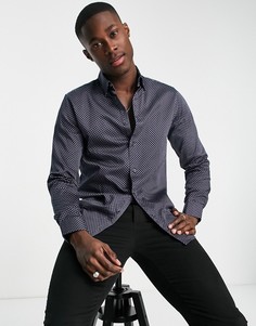 Темно-синяя рубашка с длинными рукавами и геометрическим принтом Ted Baker-Темно-синий