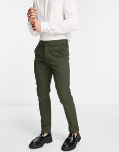 Строгие брюки цвета хаки узкого кроя Selected Homme-Зеленый цвет