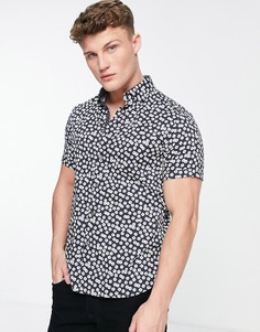 Темно-синяя рубашка с короткими рукавами и цветочным принтом Ted Baker-Темно-синий