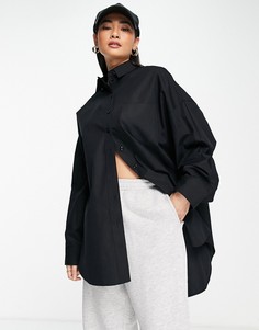 Поплиновая рубашка бойфренда черного цвета с длинными рукавами Topshop-Черный