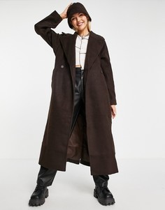 Пальто коричневого цвета с поясом Weekday Kia-Коричневый цвет