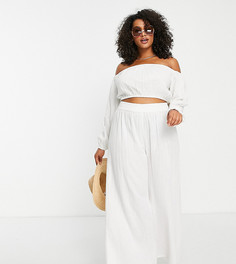 Пляжный кроп-топ из сетки натурального цвета со спущенными плечами ASOS DESIGN Curve-Белый