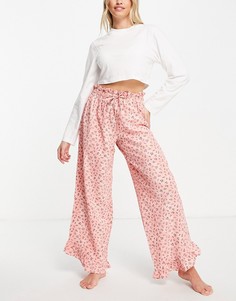 Пижамный комплект из трикотажного топа и брюк с оборками и разноцветным цветочным принтом Topshop-Розовый цвет