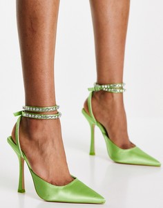 Сатиновые туфли цвета лайма на каблуке Public Desire Bliss-Зеленый цвет