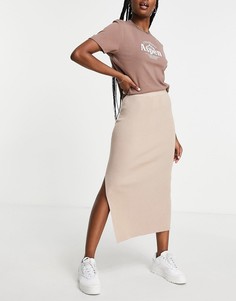 Бежевая трикотажная юбка мидакси в рубчик Miss Selfridge-Светло-бежевый цвет