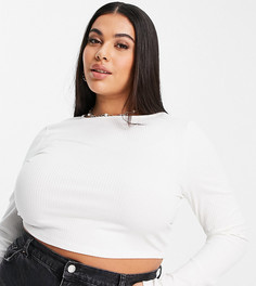 Белый кроп-топ с длинными рукавами и манжетами на кнопке ASOS DESIGN Curve