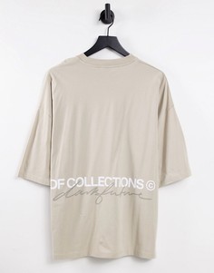 Бежевая oversized-футболка с принтом логотипа на спине ASOS Dark Future-Светло-бежевый цвет