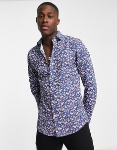Узкая рубашка с цветочным принтом Harry Brown-Темно-синий