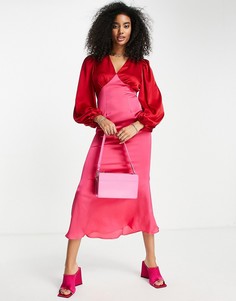 Платье макси в стиле колор блок красного и розового цвета Never Fully Dressed-Розовый цвет