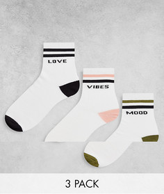 Набор из 3 пар белых спортивных носков с надписью "Love" Threadbare-Белый