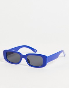 Прямоугольные солнцезащитные очки среднего размера в синей оправе с дымчатыми линзами ASOS DESIGN-Голубой