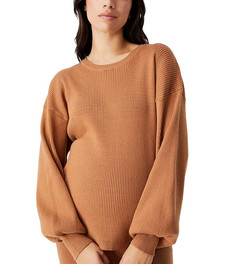 Бежевый пуловер с отворачивающимся воротником Cotton:On Maternity-Коричневый цвет